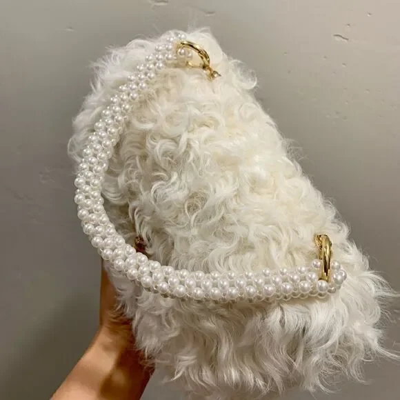 Handmade Genuine Curly Shearling Purse Includes 2 Chain Styles